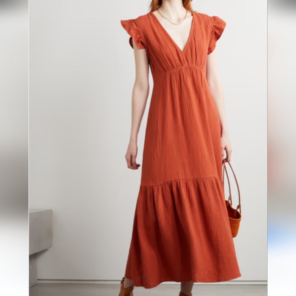 Honorine Ruby Ruffled Cotton Dress Size Medium